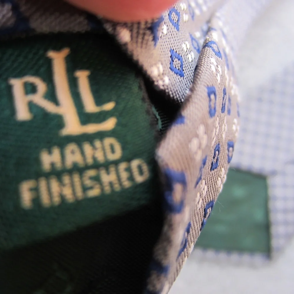 Lauren Ralph Lauren Men's Tie Blue‎ Geometric Luxury Silk Tie Made In USA…